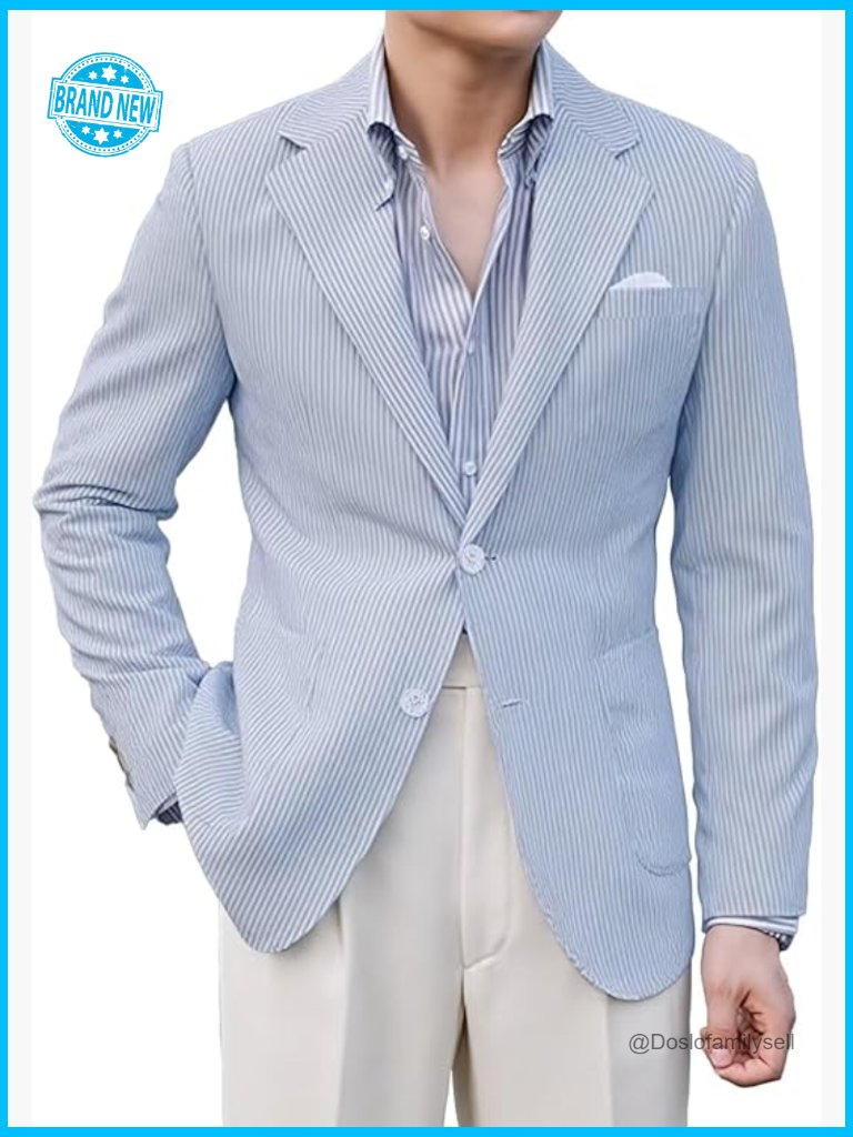 Classic Seersucker Blazer Summer Wedding Business Casual Lightweight Jacket
